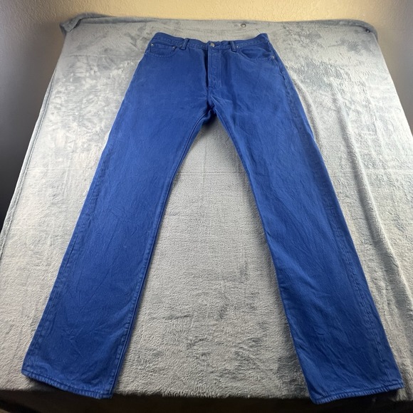 Levi's 501 Men's Jeans Blue Button-Fly 36W 34" Regular‎ Straight Pockets - Picture 2 of 10